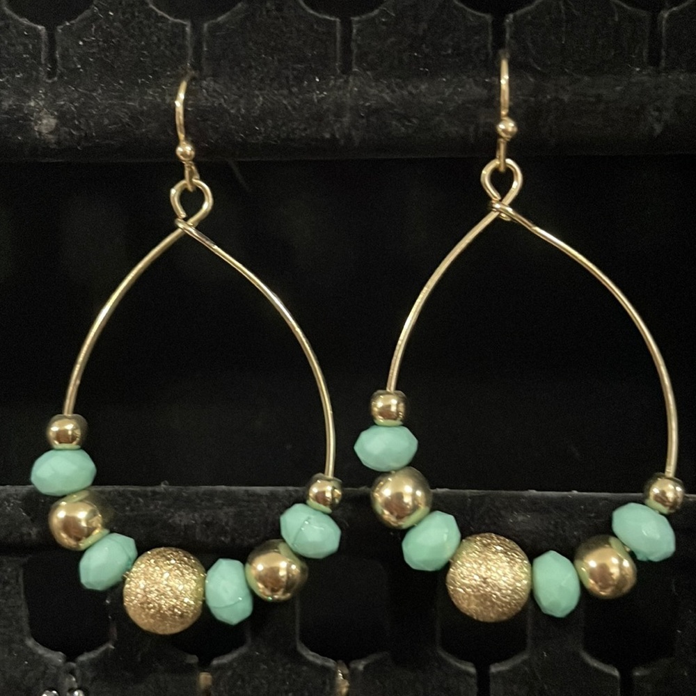 Gold tone with Teal beaded earrings